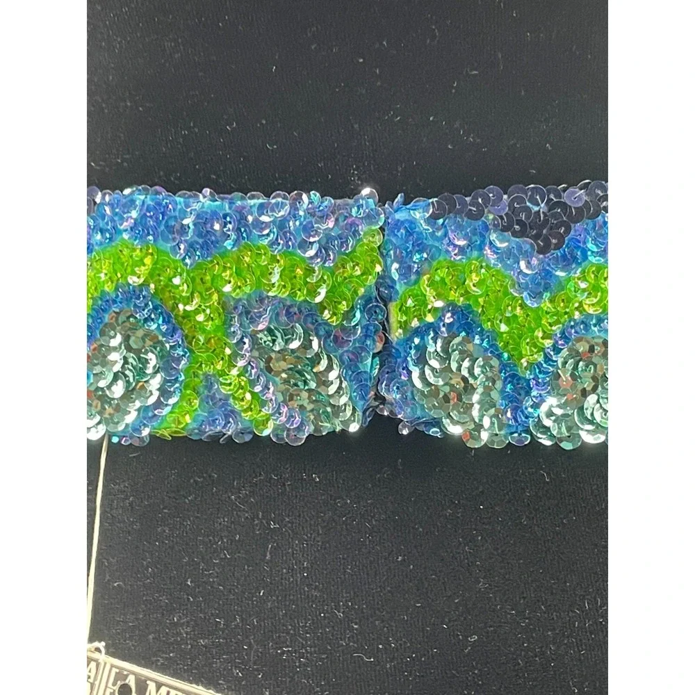 Vintage La Mendola August Mod Heart Hand Beaded Blue Pure Silk Chiffon Belt